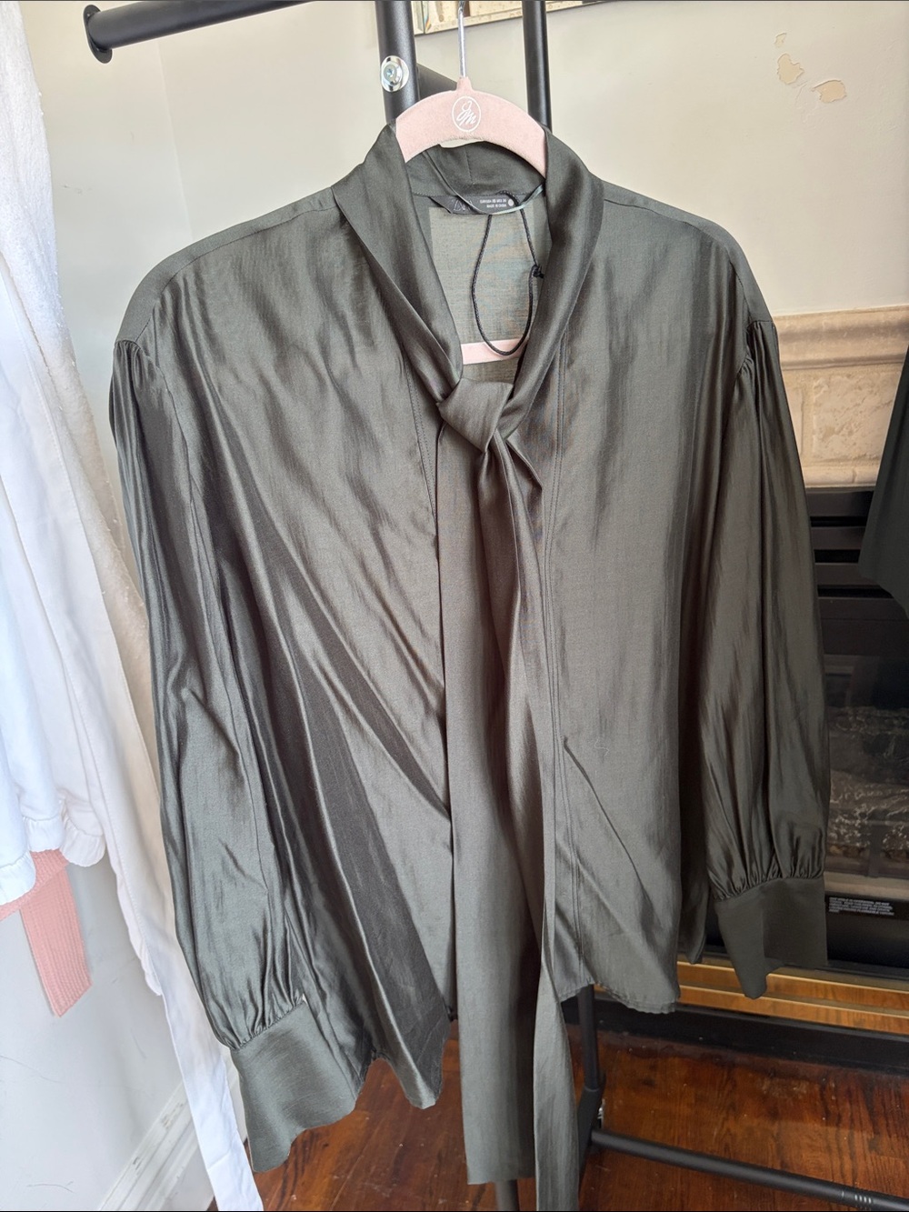 Zara Olive Tie-Neck Blouse